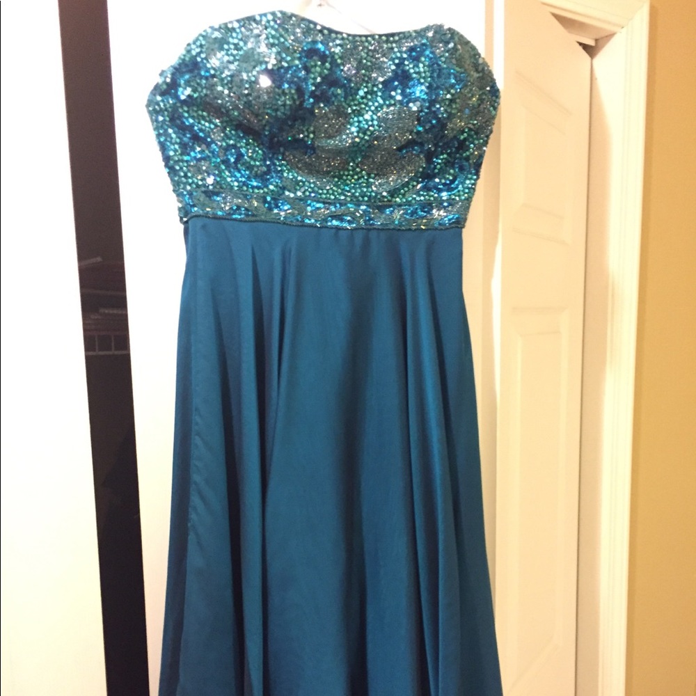 Sherri Hill Full length teal/blue beaded dress